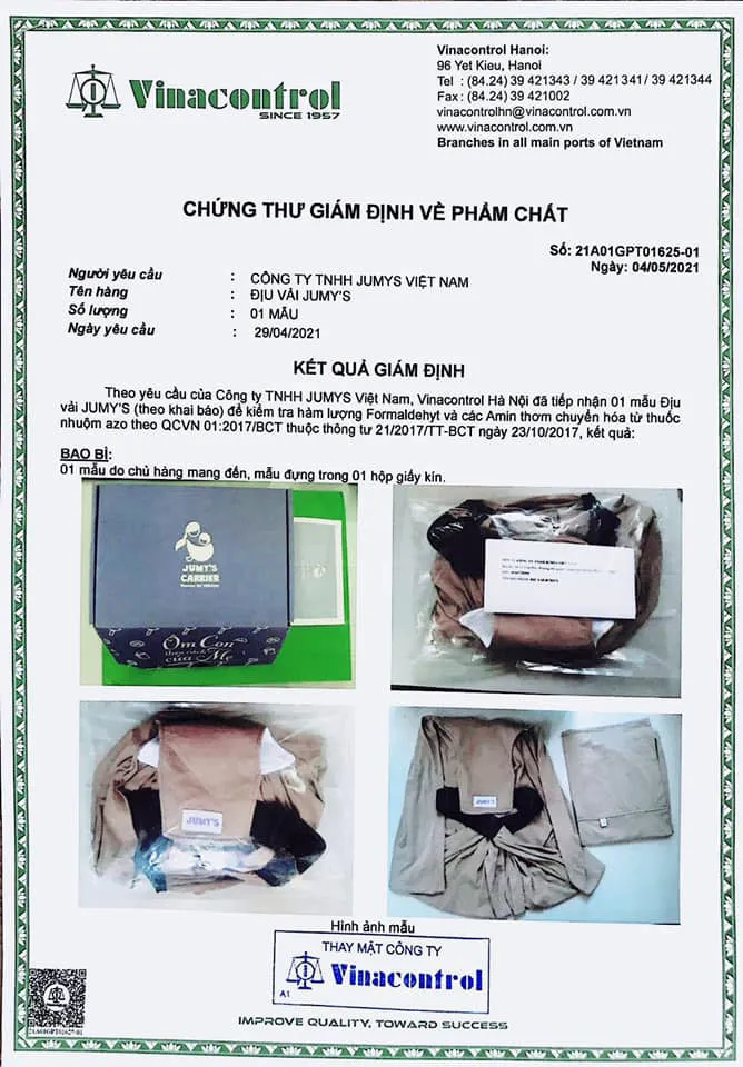 Chứng nhận kiểm định địu vải jumysie