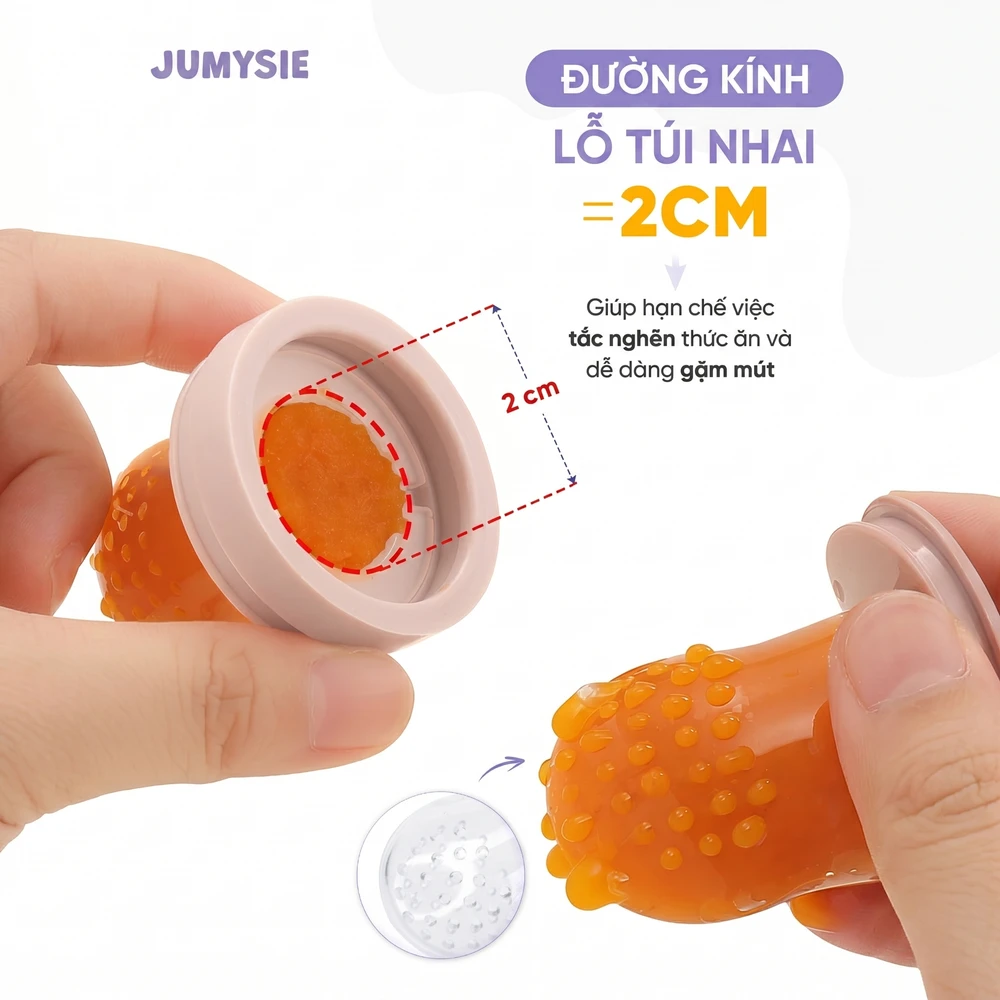Túi Nhai Ăn Dặm Chống Hóc Jumysie Silicone - 3 Núm Nhai S M L - Ảnh 5
