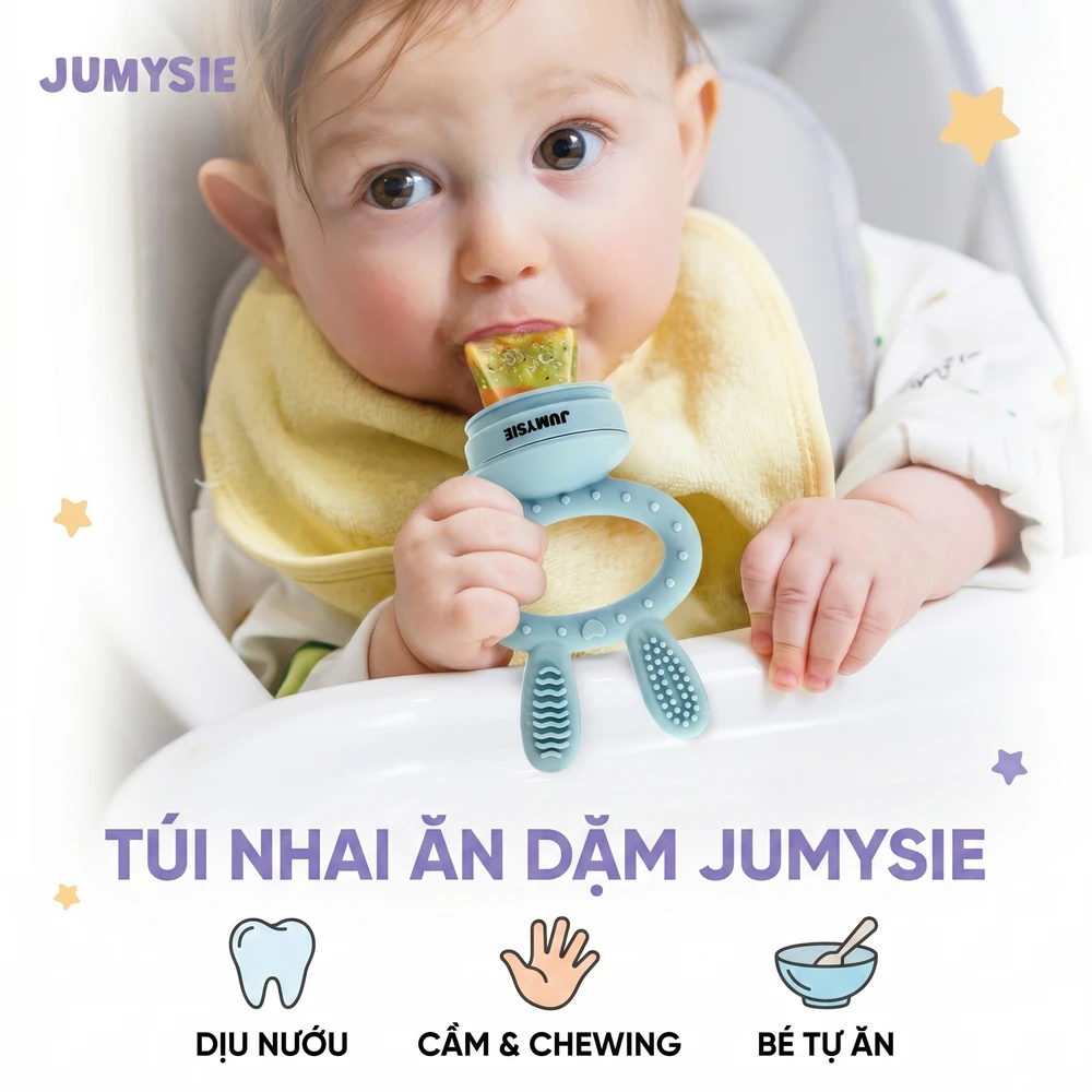 Túi Nhai Ăn Dặm Chống Hóc Jumysie Silicone - 3 Núm Nhai S M L