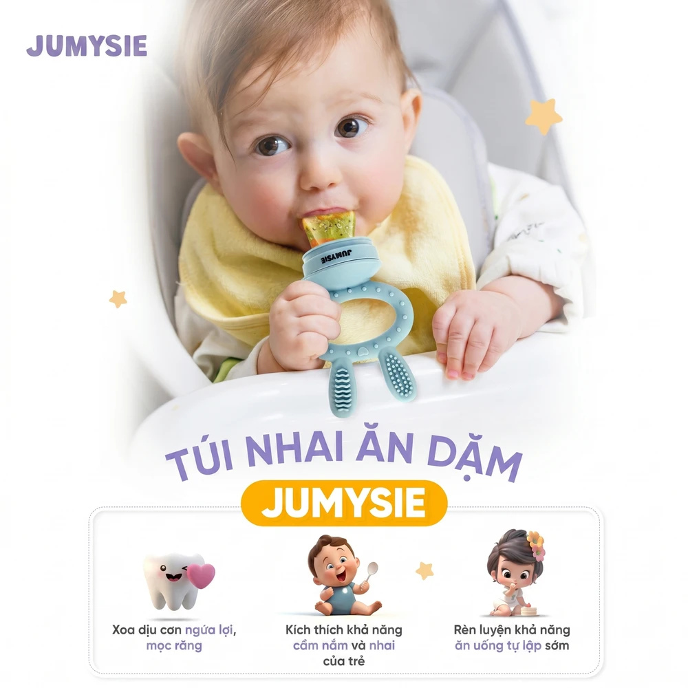 Túi Nhai Ăn Dặm Chống Hóc Jumysie Silicone - 3 Núm Nhai S M L - Ảnh 4