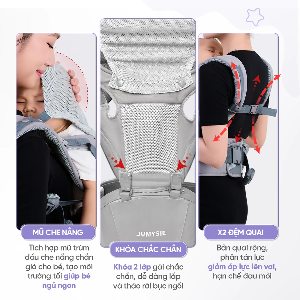 Địu Ngồi Cho Bé M8 Jumysie - 4 Tư Thế Trợ Lực, Thoáng Khí - Ảnh 8