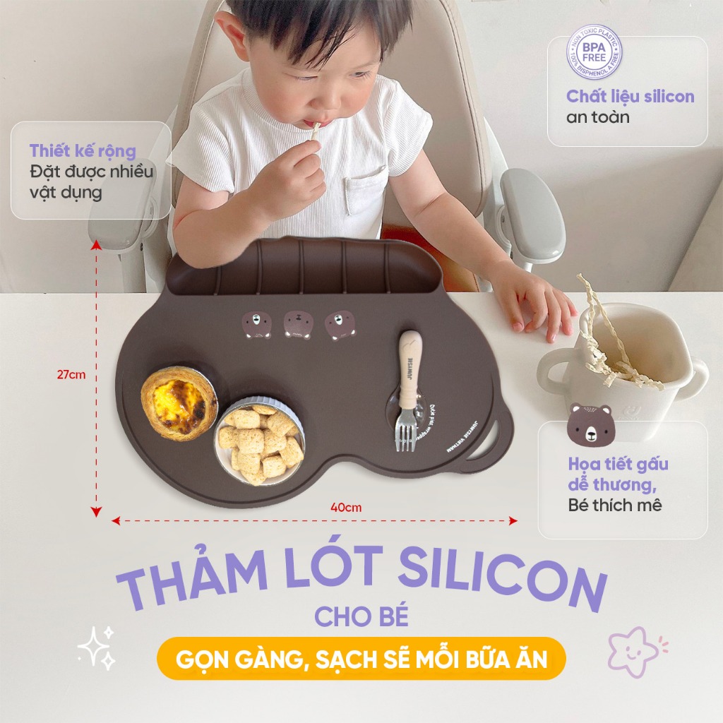 Thảm Lót Bàn Ăn Dặm Silicone Jumysie - Chống Trượt Cho Bé – Dễ Lau Chùi, An Toàn, Không BPA - Ảnh 2