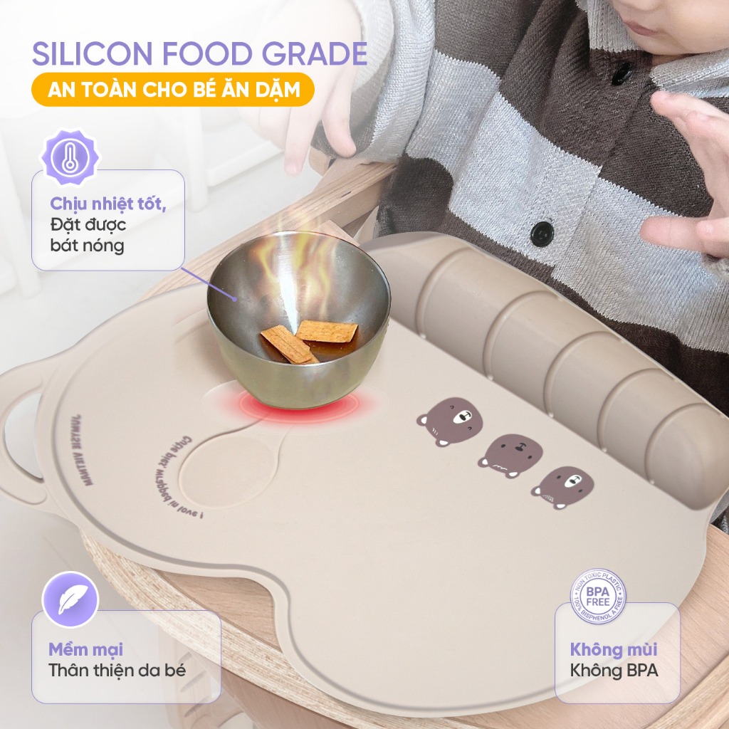Thảm Lót Bàn Ăn Dặm Silicone Jumysie - Chống Trượt Cho Bé – Dễ Lau Chùi, An Toàn, Không BPA - Ảnh 4